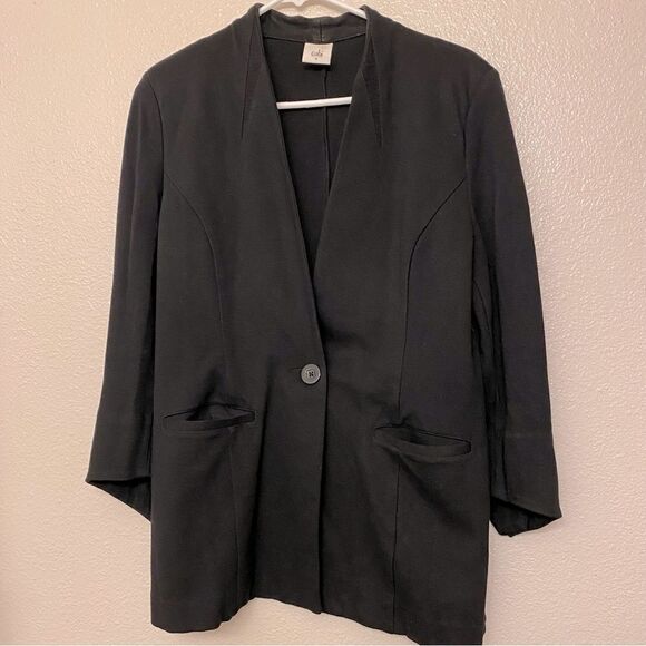 CAbi 3026 Turner Black Ponte knit Collarless one button Blazer jacket Size 6 - Picture 2 of 13